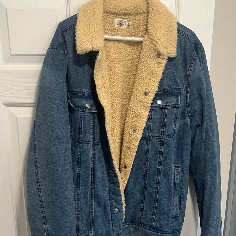 Faherty Blue Denim Jacket with Cream Sherpa Lining